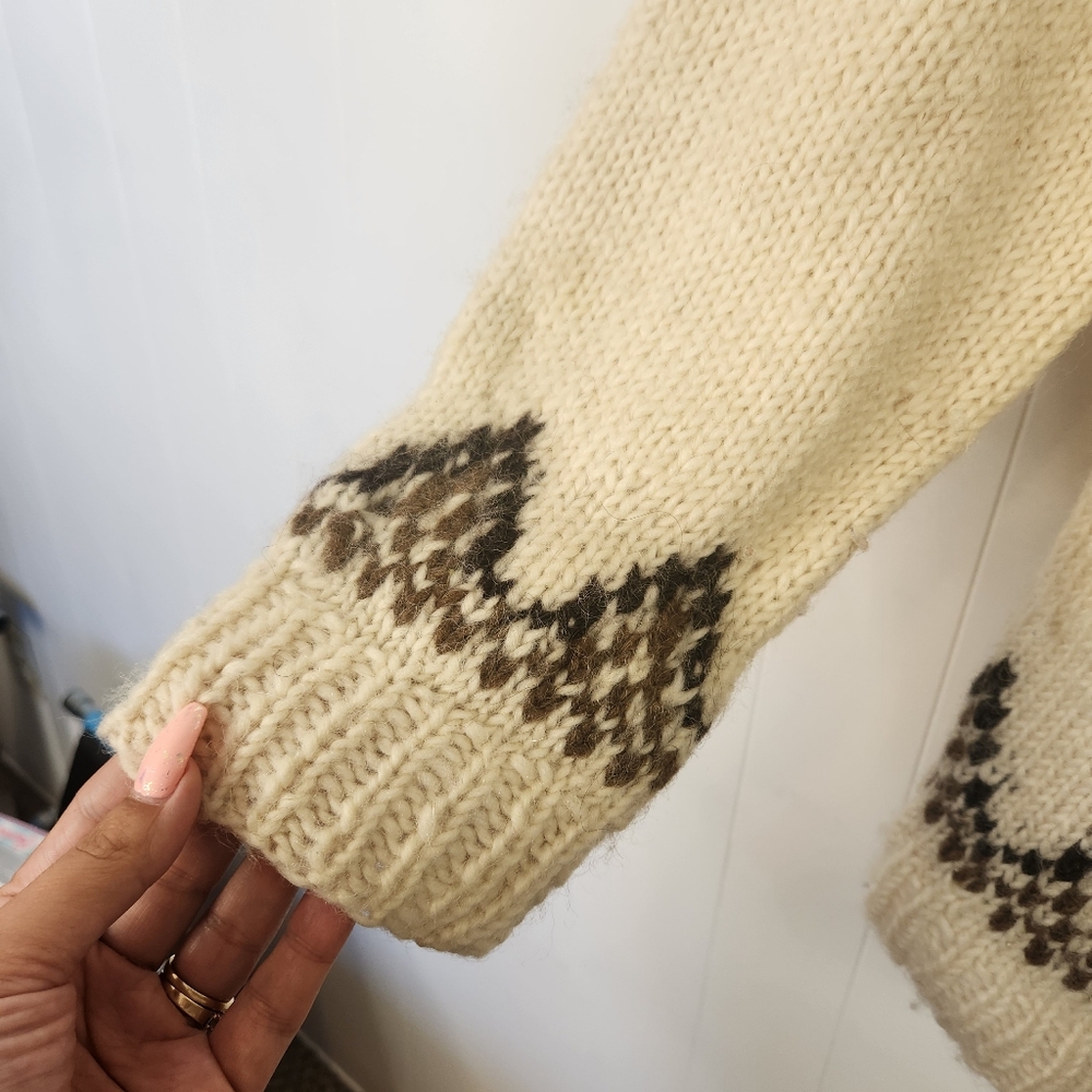 Vintage Wool Fair Isle Sweater Nordic Oversized Cardigan Boho Cabin Winter Large - Picture 6 of 9